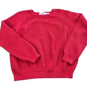 Vintage EMS Womens M Red Crew Neck Fisherman Knit Pullover Sweater FLAW